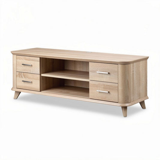 Meuble tv en bois naturel 120 x 40 x 45cm avec rangement et étagères