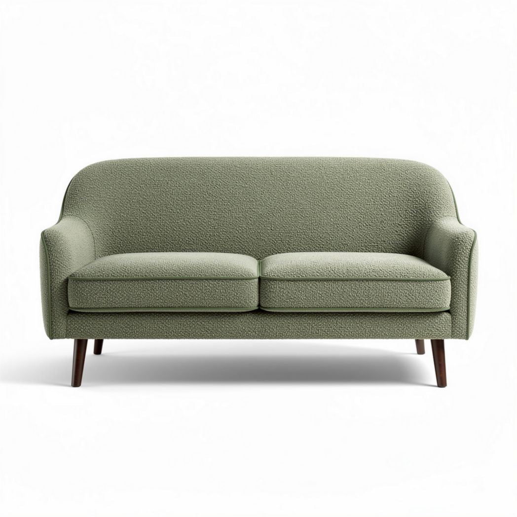 Canapé vert en tissu bouclé avec pieds en bois 200 x 80 x 70cm