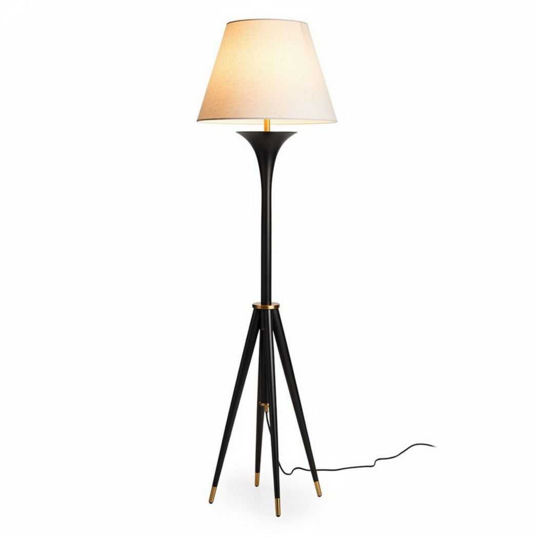 Lampe sur pied en bois noir avec abat-jour en textile blanc 30 x 30 x 150 cm