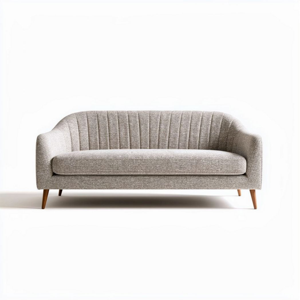 Canapé en tissu beige avec pieds en bois 150 x 80 x 70cm pour salon