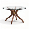 Table ronde en verre avec pieds en bois de noyer 90 x 90 x 75cm