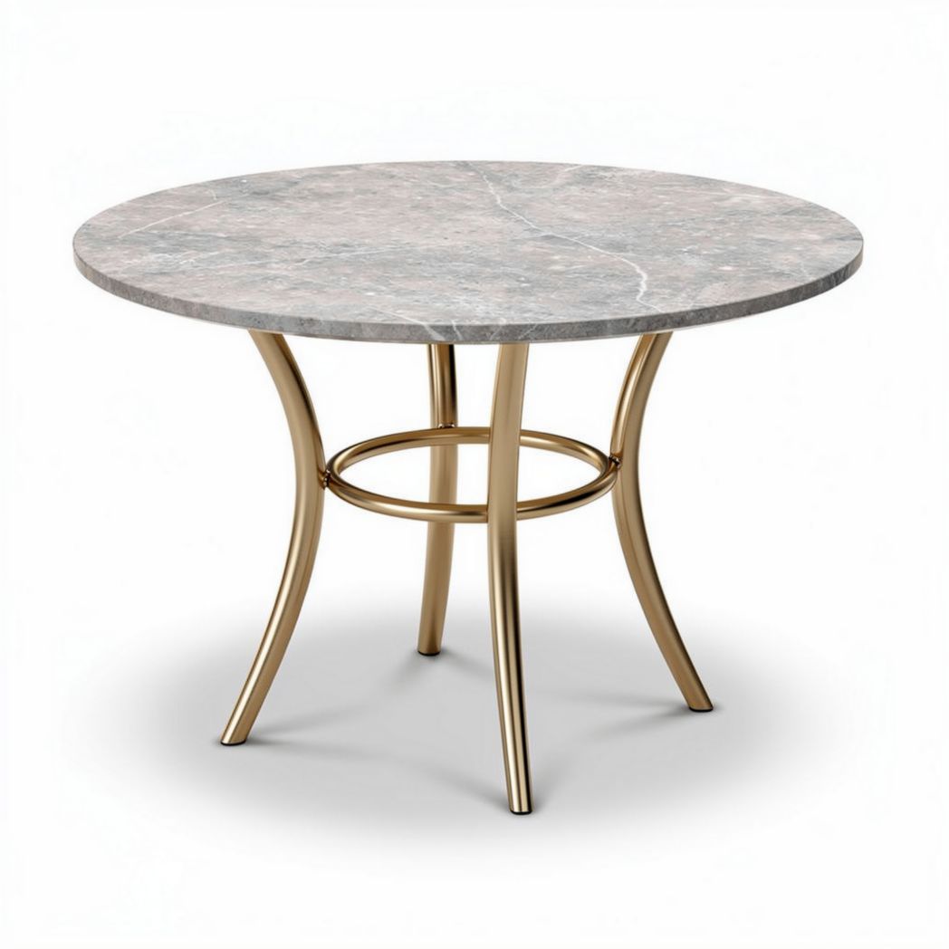 Table ronde en marbre gris avec pied en métal doré, dimensions 60 x 60 x 75cm